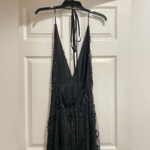 Open back sequins fringe midi dress